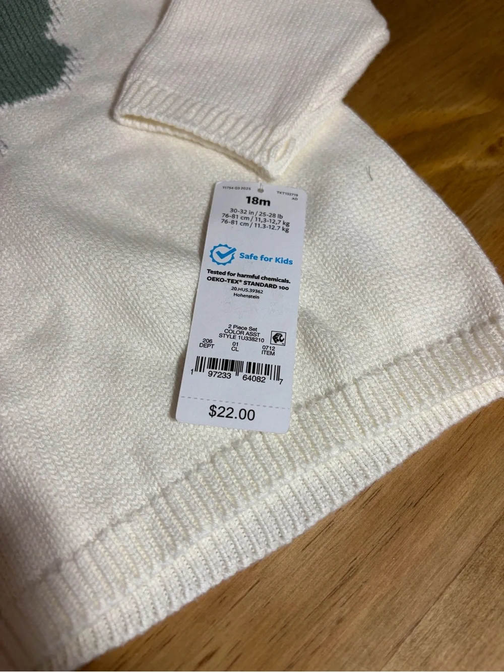 NWT-Carters White & Sage Baby/toddler Sweater Set with Clover Knit